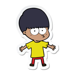 sticker of a nervous cartoon boy
