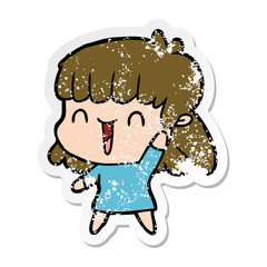 distressed sticker of a cartoon woman