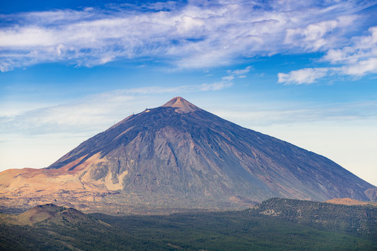 Incredible view of the Teide volcano from the viewpoint Mirador de Chipeque, which is located on the road number 24. Tenerife. Canary Islands..Spain
