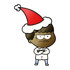 gradient cartoon of an annoyed man wearing santa hat