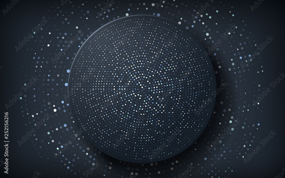 Poster black paper cut background. abstract realistic papercut decoration with circle layer and silver glit