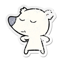 distressed sticker of a happy cartoon polar bear