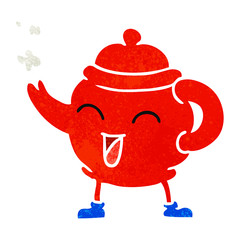 retro cartoon doodle of a blue tea pot