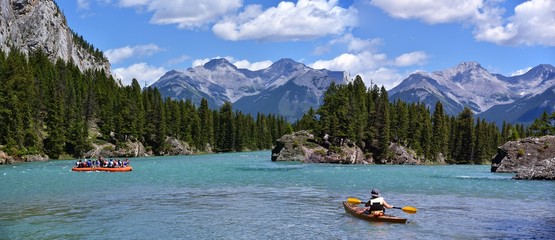 Adventure in Banff National Park, Alberta, Canada. Poster perfect panoramic landscape. Canadian Rocky Mountain is a paradise of natural landscapes for tourism.