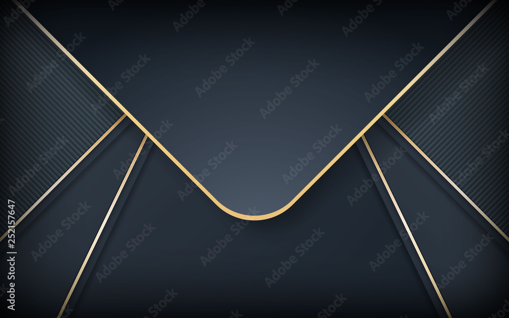 Poster black background. abstract realistic rounded layered decoration textured with golden list. 3d backdr