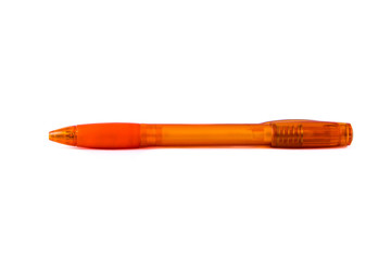 Orange plastic pen isolated on white background