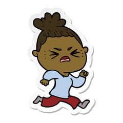 sticker of a cartoon angry woman