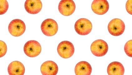 Pattern of apples, whole and sliced. Close up. Isolated on white background