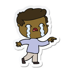 sticker of a cartoon man crying