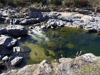 View of San Antonio river, a mountain river in the Punilla valley, Cordoba, Argentina.