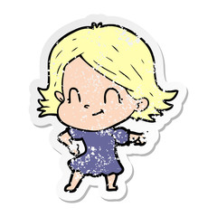 distressed sticker of a cartoon friendly girl