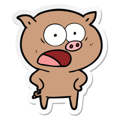 sticker of a cartoon pig shouting