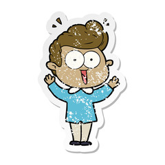 distressed sticker of a cartoon excited man