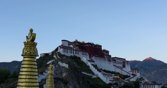 A Time lapse film of  the sunset view of the Potala Palace from the western viewer platform in Lhasa, Tibet, China.