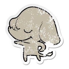 distressed sticker of a cartoon smiling elephant