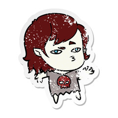 distressed sticker of a cartoon vampire girl