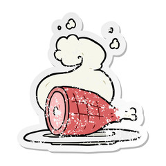 distressed sticker of a cartoon cooked meat