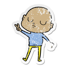 distressed sticker of a cartoon bald man