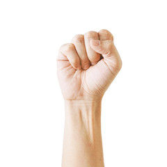 Asian male clenched fist, isolated on a white background Man hand with a fist.