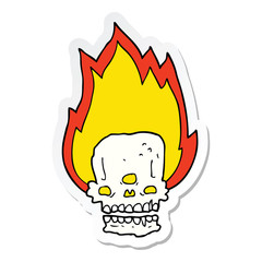 sticker of a spooky cartoon flaming skull