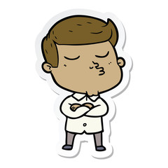 sticker of a cartoon model guy pouting
