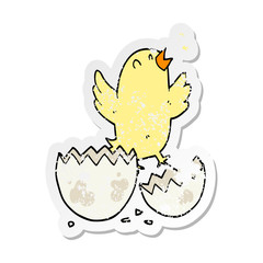 distressed sticker of a cartoon bird hatching from egg