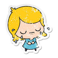 distressed sticker cartoon of cute kawaii girl