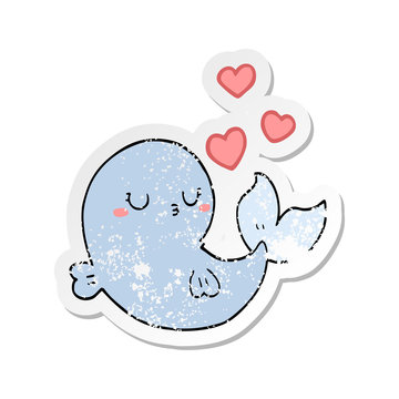 distressed sticker of a cute cartoon whale in love