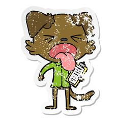 distressed sticker of a cartoon disgusted dog