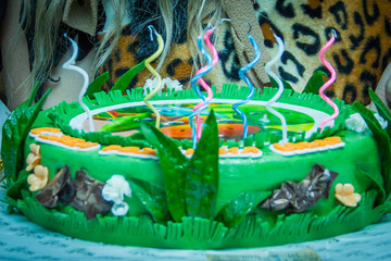 Colorful birthday cake at the birthday party