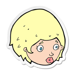 sticker of a cartoon girl with concerned expression