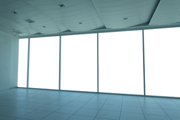 Interior empty space room office building with available white background at window.