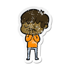 distressed sticker of a cartoon happy boy