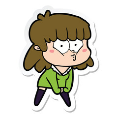 sticker of a cartoon whistling girl