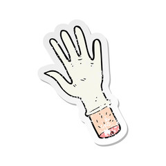 retro distressed sticker of a cartoon hand with medical glove