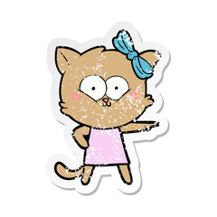distressed sticker of a cartoon cat
