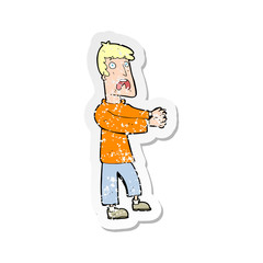retro distressed sticker of a cartoon terrified man