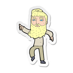 sticker of a cartoon bearded man pointing the way
