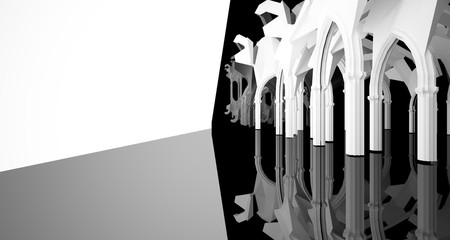 Abstract white and black gothic interior. 3D illustration and rendering.