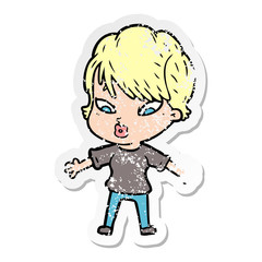 distressed sticker of a cartoon woman