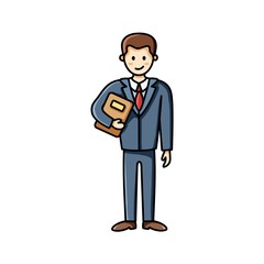 Business man holding a file holder. Infographic element. Vector character