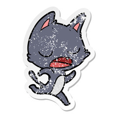 distressed sticker of a talking cat cartoon