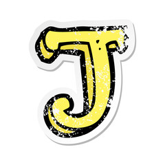 retro distressed sticker of a cartoon letter J