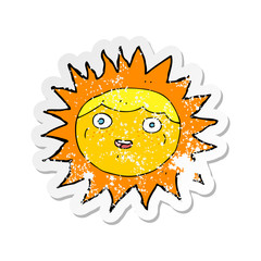 retro distressed sticker of a sun cartoon character