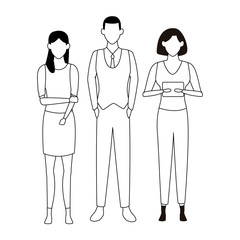 casual people cartoon in black and white