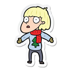 sticker of a cartoon surprised christmas person