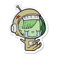 sticker of a cartoon crying astronaut girl