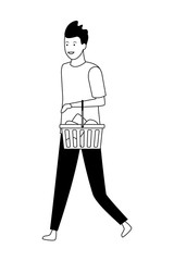 young man cartoon in black and white