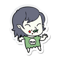 sticker of a cartoon vampire girl with blood on cheek