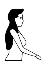 young woman cartoon in black and white